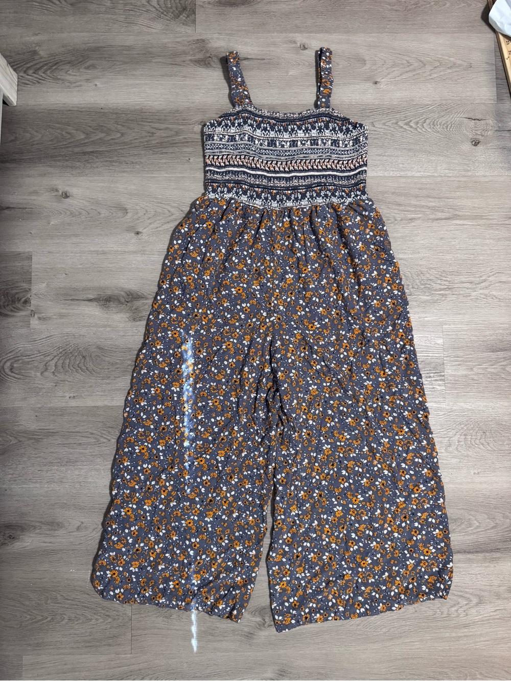 Dokotoo Floral Smocked Wide-Leg Jumpsuit - Blue/Orange Size XXL